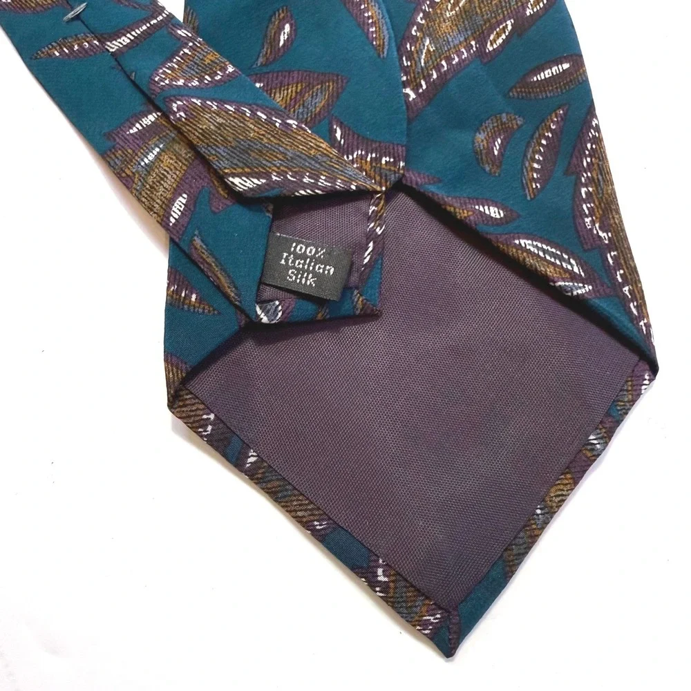 Bugatti Mens Teal Abstract Paisley Leaf 100% Italian Silk Necktie Classic Tie